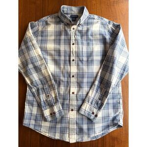 Lands' End Traditional Fit Blue & Pink Plaid Button Down Shirt - Size M